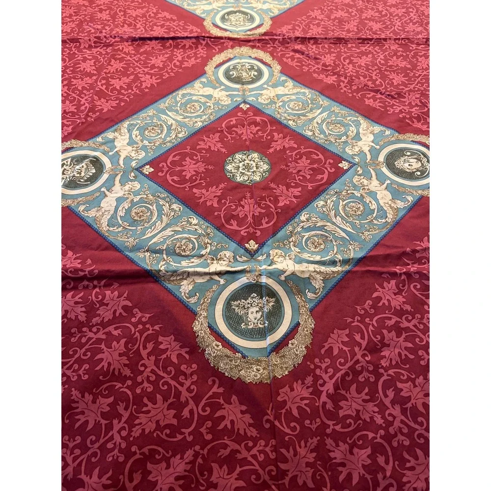 Beauville French Cherub Medallion Tablecloth Cotton Linen Burgundy Elegant 92x64